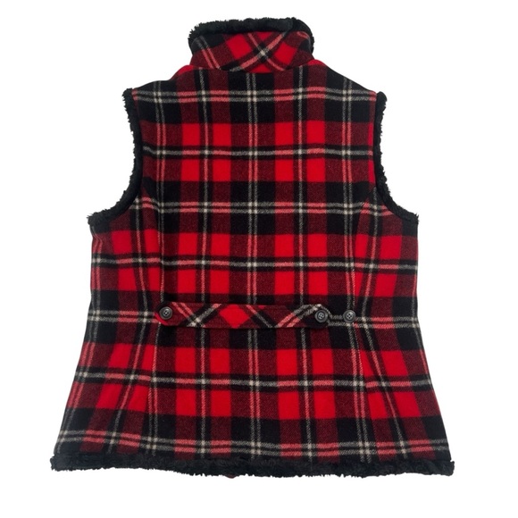 Woolrich Plaid Wool Blend Vest With Faux Fur Lining Red & Black Size Medium - Picture 3 of 9